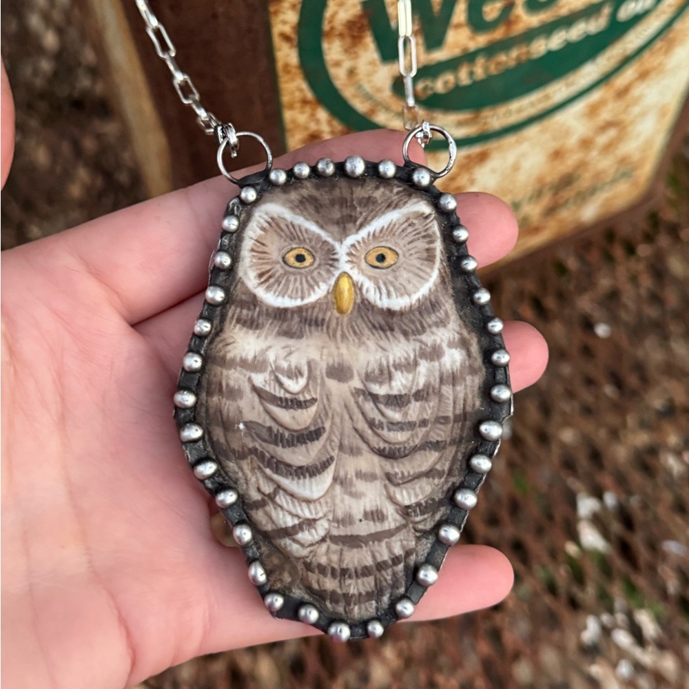 Silver and Brown Owl Pendant Necklace